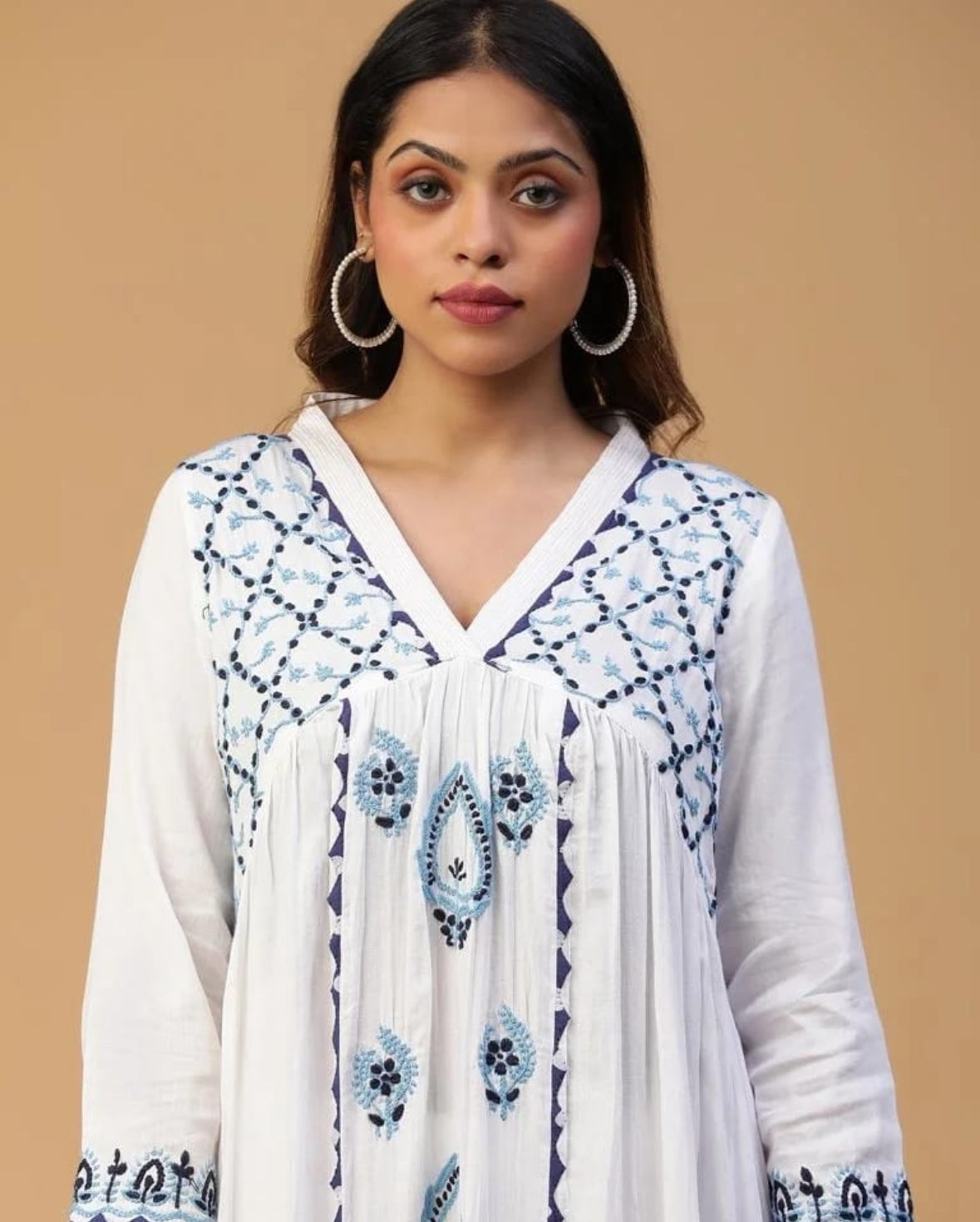 Lucknowi Chikankari Pure Cotton Satin Kurta & Pant Co-ord Set with Appliqué Work