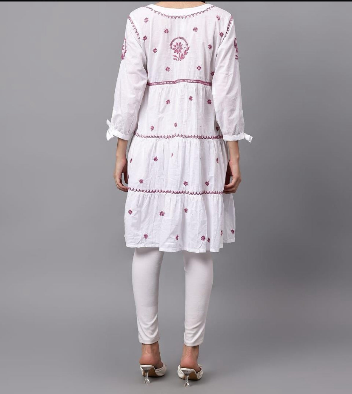Lucknowi Chikankari Pure Mul Cotton Tunic Gown with 3D Work