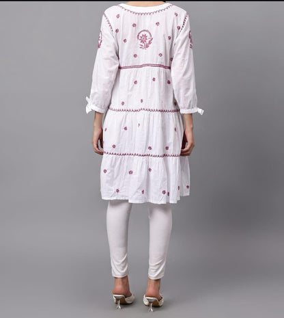 Lucknowi Chikankari Pure Mul Cotton Tunic Gown with 3D Work