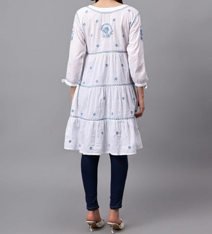 Lucknowi Chikankari Pure Mul Cotton Tunic Gown with 3D Work