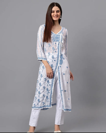 Lucknowi Chikankari Pure Muslin Angarkha gown