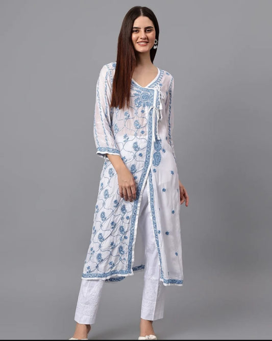 Lucknowi Chikankari Pure Muslin Angarkha gown