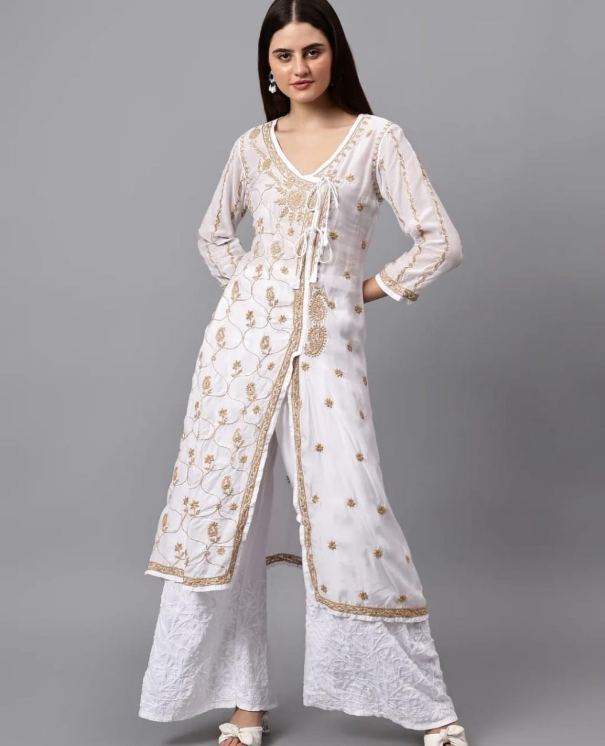 Lucknowi Chikankari Pure Muslin Angarkha gown