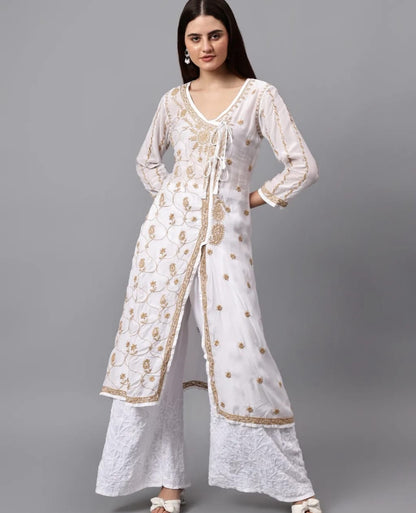 Lucknowi Chikankari Pure Muslin Angarkha gown