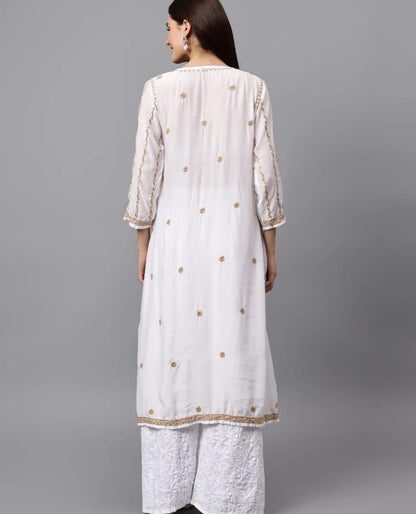 Lucknowi Chikankari Pure Muslin Angarkha gown