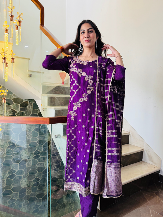 Pure dola silk with Chanderi dupatta  3 pcs set